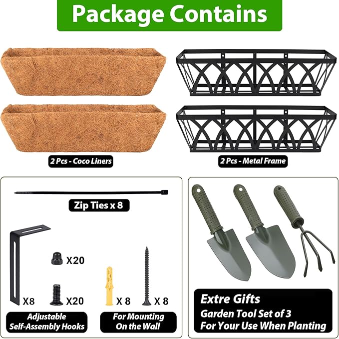 HKZ Deck Balcony Railing Planter Window Boxes - 2 Pack 30 Inch Planter Box, Balcony Planters Railing Hanging, Window Boxes Outdoor Fence Planters