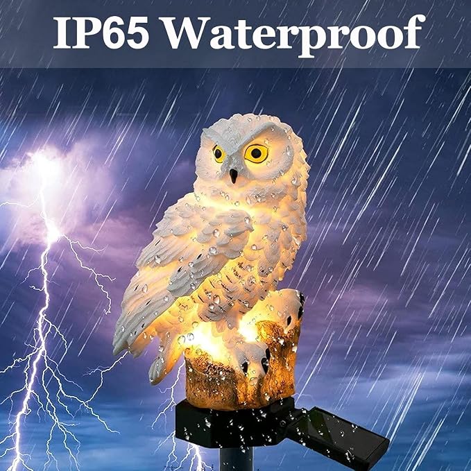 Owl Figure Solar LED Lights, Resin Garden Waterproof owl Figurine with Stake for Outdoor Yard Pathway. (White)