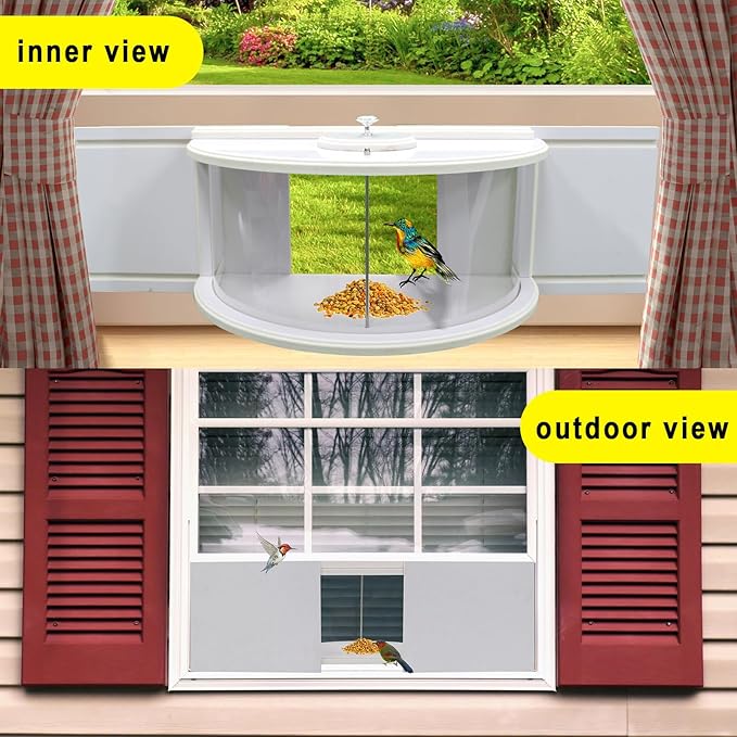 Window Bird Feeder 180°View Wood Durable and Elegant for Outdoors&Indoor for Viewing Inside House - Bring Joy to Your Home with This Small Window Bird Feeder