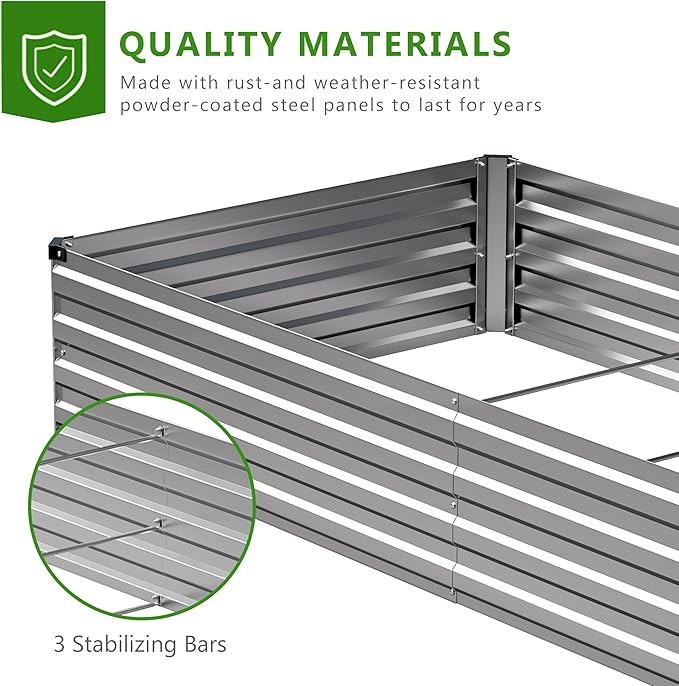 2PCS 7x3x1ft Galvanized Raised Garden Bed Kit,Metal Planter Box for Vegetables,Flowers,Herbs Durable Rust-Resistant Patio Gardening Beds,Silver
