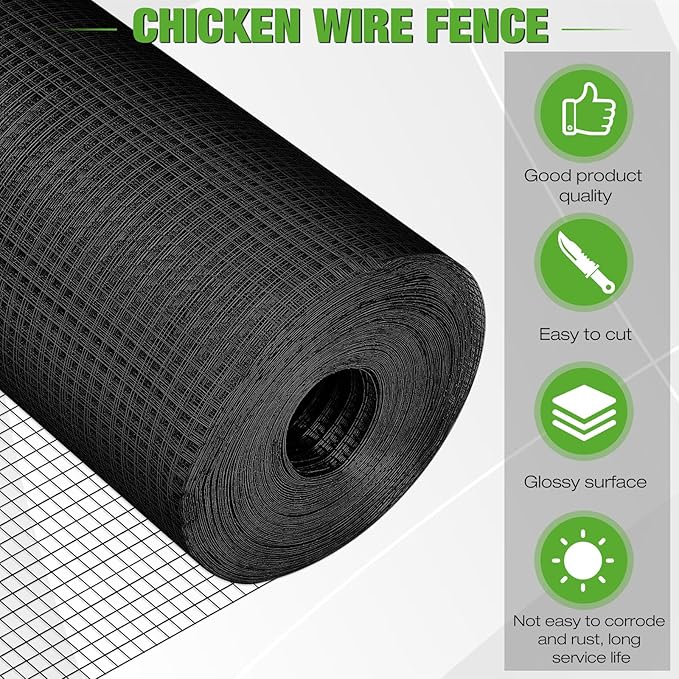 Tatuo Hardware Cloth 1/2 Inch 36in x 150ft Hot Dip Galvanized After Welded Cage Mesh Rolls 21 Gauge Metal Chicken Wire Roll Wire Fencing Poultry Netting for Raised Garden Rodent Animals(Black)