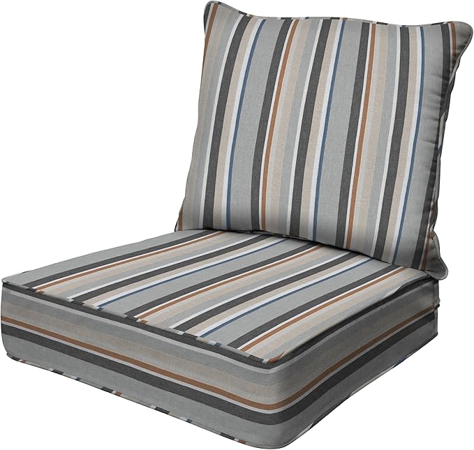 Honeycomb Outdoor Heritage Deep Seat, 24 x 23, Stripe Stone Beige Chair Cushion with Removable Cover, for Patio Furniture