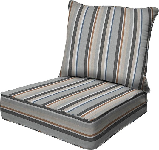 Honeycomb Outdoor Heritage Deep Seat, 24 x 23, Stripe Stone Beige Chair Cushion with Removable Cover, for Patio Furniture