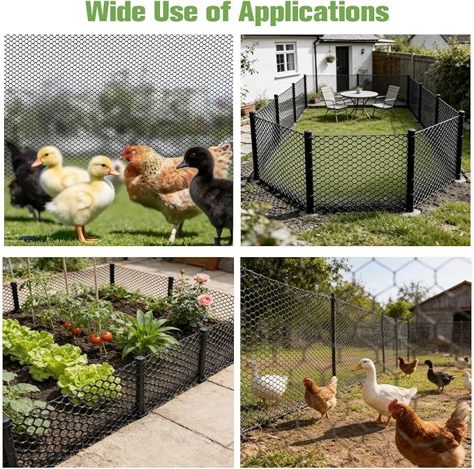 Plastic Wire Mesh Fence Roll 16 in x 50FT Plastic Chicken Mesh with 80 Pcs Zip Ties Balcony Garden Netting Fencing Barrier for Dogs, Poultry, Puppy, Garden Snake Barrier