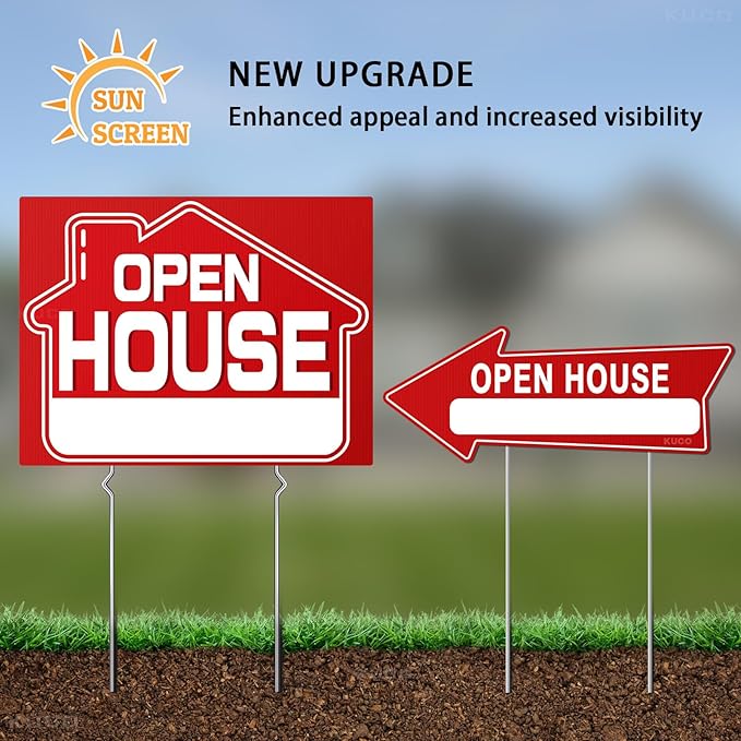 Open House Signs Kit (45 Pcs), 1 Pack Open House Flag, 9 Pack Open House Signs for Real Estate, Double Sided Directional Arrows Sign with Stakes and 24 Balloons for Real Estate Agents Supplies