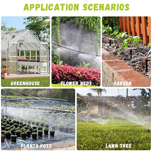 Drip Irrigation Kit Automatic Watering System 115FT Misting Sprinkler DIY Devices with 1/4" & 1/2" Tubing Hose, Adjustable Nozzle Emitters, Quick Connectors for Greenhouse, Garden, Patio