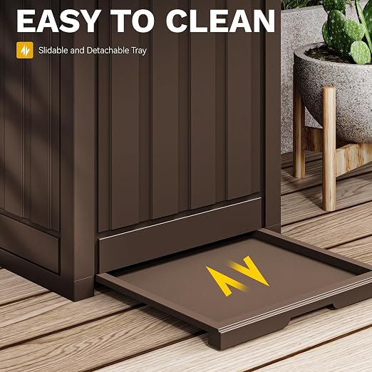DWVO 38 Gallon Outdoor Trash Can, Resin Garbage Can with Tiered Lid and Drip Tray, Waterproof Trash Bin for Patio, Kitchen, Backyard (Brown)