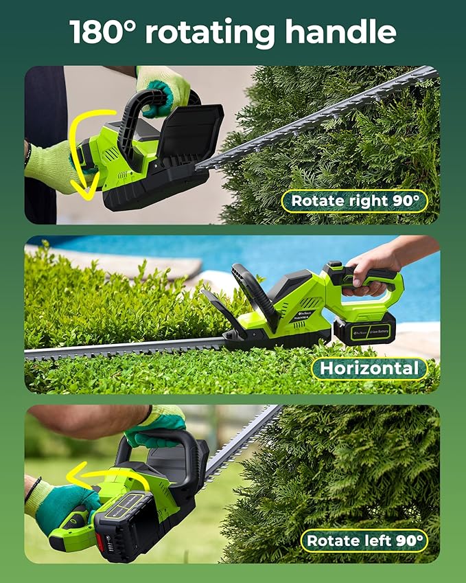 20'' Hedge Trimmer Cordless with 2pcs 4000mAh Battery, Electric Handheld Bush Clipper with Rechargeable Batteries, 3000RPM 180° Rotatable Head, 2/3'' Blade Gap Green,Gifts for Mother’s Day
