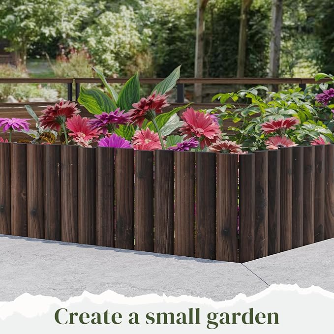 Garden Border Edging Wood Fence Landscape Edging Border Wooden Landscape Edging Decorative Garden Edging Lawn Edging Fence Flexible Garden Edging-15.7" H x 47.2" L (2PACK, 8Ft Total Length)