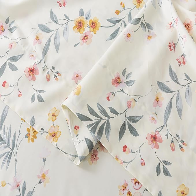 FADFAY Floral Sheets Set King Vintage Pink Floral Bedding Shabby Beige Elegant Botanical Sheets Rustic Farmhouse Bedding 800 Thread Count 100% Egyptian Cotton Deep Pocket Fitted Sheet 4Pcs, King Size