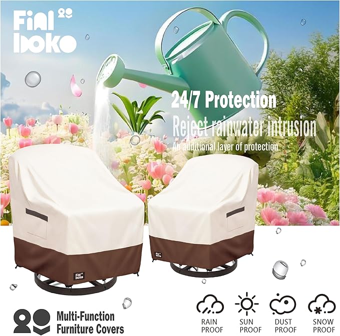 Patio Chair Covers 2 Pack,30Wx34Dx38H inches Outdoor Chair Covers,100% Waterproof Heavy Duty Outdoor Furniture Covers Waterproof,Beige&Brown Modern Style Patio Furniture Cover