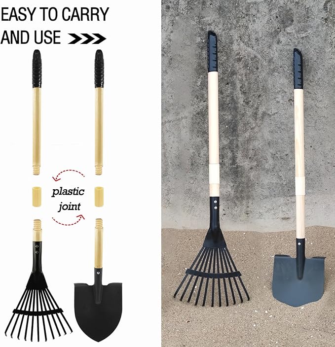 Todders Wheelbarrow Gardening Set, Kids Rake and Shovel Set for Dirt Digging, Garden Tools Equipment for Yard Outdoor Sandbox Summer Toys Gifts for Ages 2-5 Years
