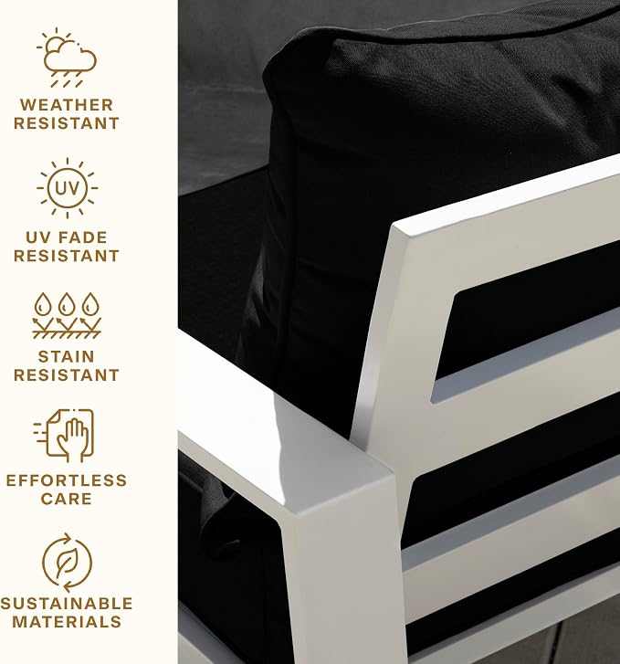 Honeycomb Outdoor Heritage Deep Seat, 24 x 23, Cabana Stripe Black and Ivory Chair Cushion with Removable Cover, for Patio Furniture