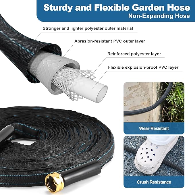 CXEZSIK Garden Hose 50ft Lightweight, Non-Expanding, Leak-Proof Metal Connector, No-Knot No-Tangle, Easy to Store and Carry, Wear-Resistant, 3/4GHT Flexible Water Hose, Hose for Yard, Garden, Outdoor