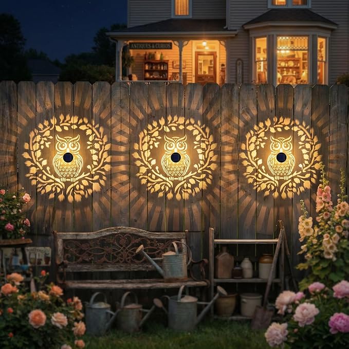 Gardsee Solar Fence Lights Outdoor 2 Pack Deck Step Wall Lights Butterfly Metal Waterproof LED Warm Yellow Light for Garden Post Patio Backyard Yard Decor (Black 7)
