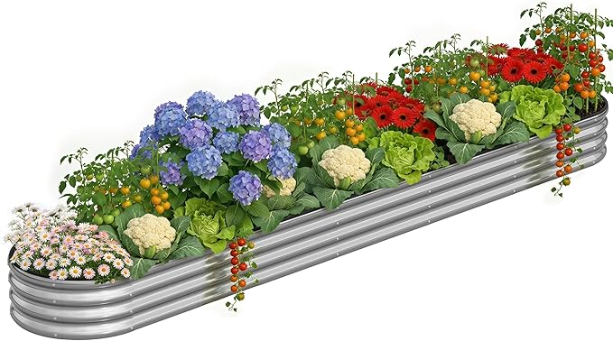 Galvanized Raised Garden Bed Kit, 12×2×1ft for Garden Beds Outdoor with Easy Assembly,Oval Large Gardening Box for Vegetables, Fruits, Flower Silver