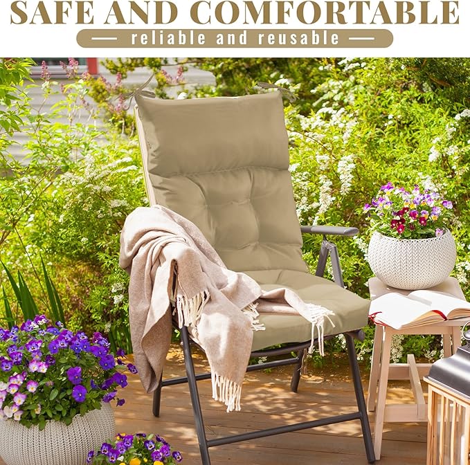 Sintuff 4 Pcs 44 x 21 x 4 Patio Chair Cushions Outdoor Chair Cushion Seat/Back Tufted Pillow with Ties Water Resistant Replacement Indoor Patio Furniture Outdoor Furniture (Solid Color,Brown)