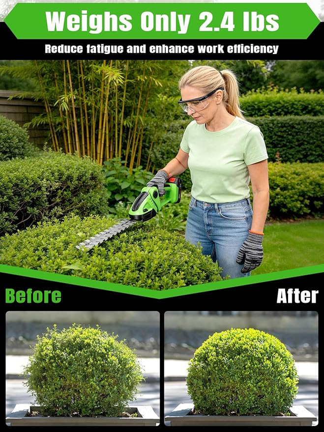 Electric Hedge Trimmer Cordless，2-in-1 2000RPM Handheld Hedge Shears Grass Cutter with 2 Rechargeable Battery and Charger, Shrub Bush Trimmer Grass Shears Gardening Tools for Yard, Lawn (Green)