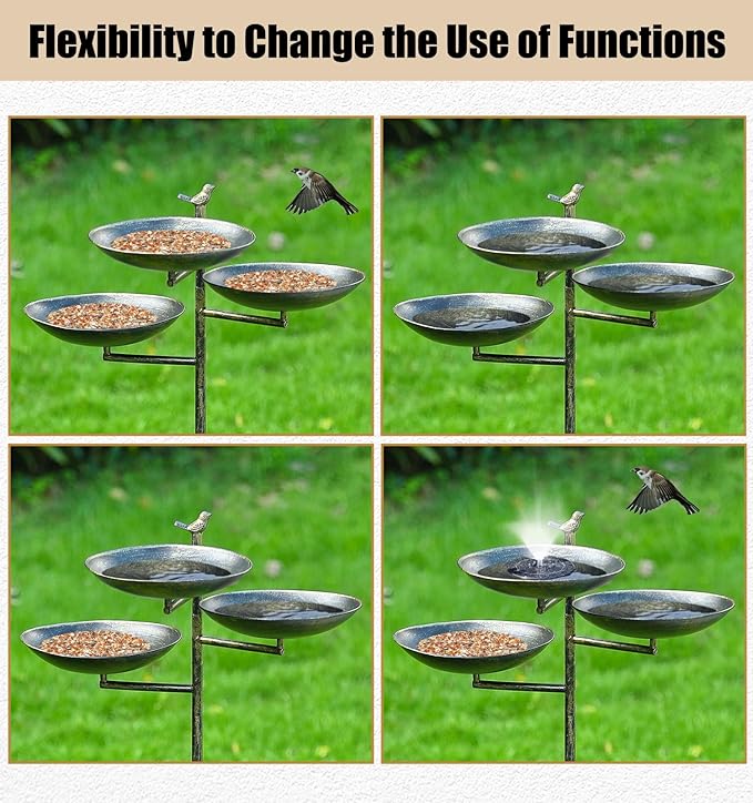44”H Bird Bath and Feeder for Outdoor with Stake, 3-in-1 Metal Birdbaths with 4-Prong Stake, for Outside Yard Garden Patio