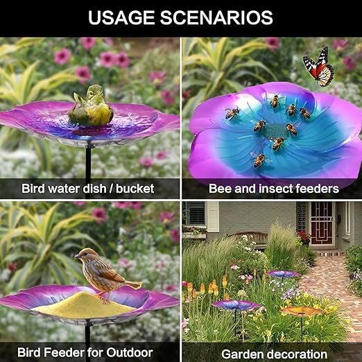Bee Watering Station 1 Pack - Bird Bath Butterfly Cups with Flower Design, Weather-Resistant Metal Stakes Outdoor Garden Yard Decor(Purple)