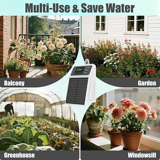 Solar Automatic Drip Irrigation Kit, Smart Timer Watering System for 10 Potted Plants, Plant Waterer for Balcony Garden Greenhouse Window Sill, Indoor Outdoor Use
