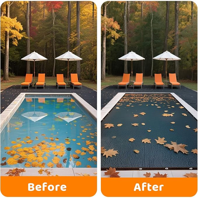 20x40 FT Pool Leaf Net Cover for Inground Pools or Above Ground Rectangle Swimming Pools, Mesh Pool Cover Swimming Pool Closing Kit, Multi-Function Sun Shade for Leaf Protection.