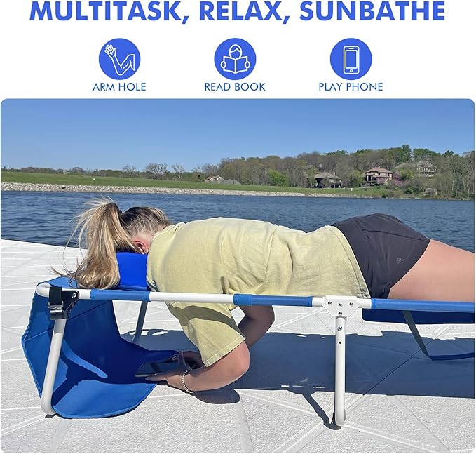 Oversized Extra Wide Tanning Chair with Sun Canopy Face Hole Padded Adjustable Washable, Heavy Duty Layout Folding Lounge Chair for Outside Beach Reading Sunbathing, UPF 50+, XL, Plus Size, 330 LBS