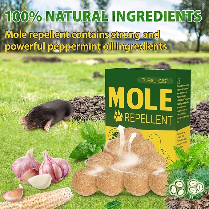 Mole Repellent, Mole & Vole Repellent for Lawns, Peppermint Oil to Repel Mole, for Outdoor Use for Yard, Garden, Patio