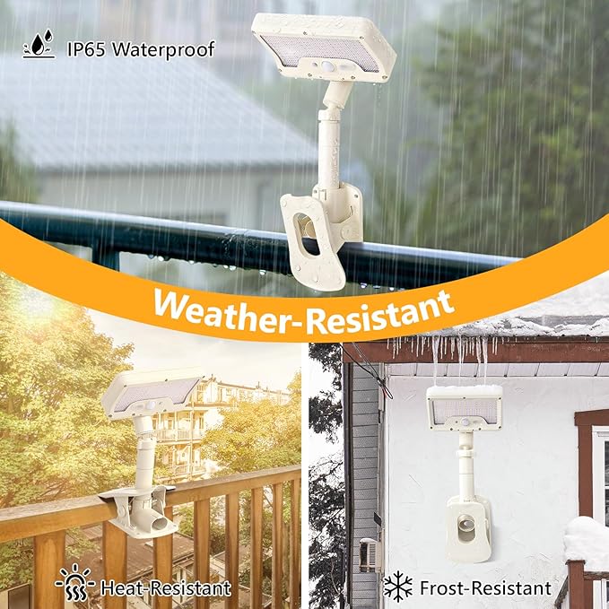 Clip On Solar Lights Outdoor with Motion Sensor, 360°Rotatable & Vertically Adjustable Solar Fence Lights with 92 LEDs (600 LM, 6000 K),IP65 Waterproof Security Light for Deck, Gutter（White, 4 Pack）