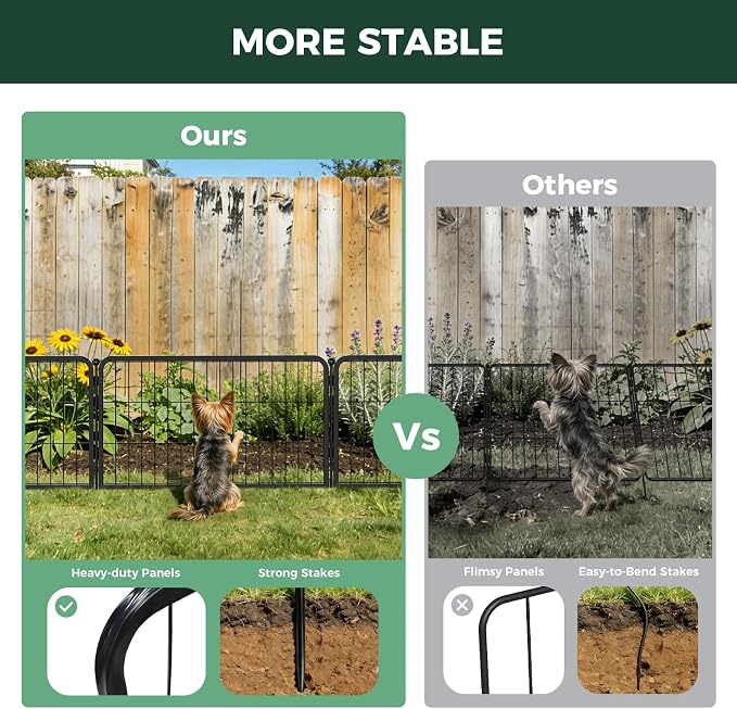 FXW Garden Fence Outdoor for the Yard – 17in(H) x 19.6ft(L) Heavy Duty Metal Animal Barrier for Dog, No Dig Decorative Dog Fence, 8 Panels, Black