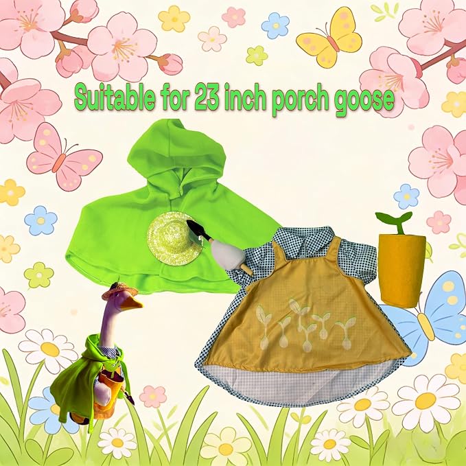 Gardener Porch Goose Outfits Spring Goose Outfit Cute Lawn Porch Goose Clothes Fits 23" Cement Plastic Goose Statue for Outdoor Garden Yard Patio Art Decor(Spring Sower)