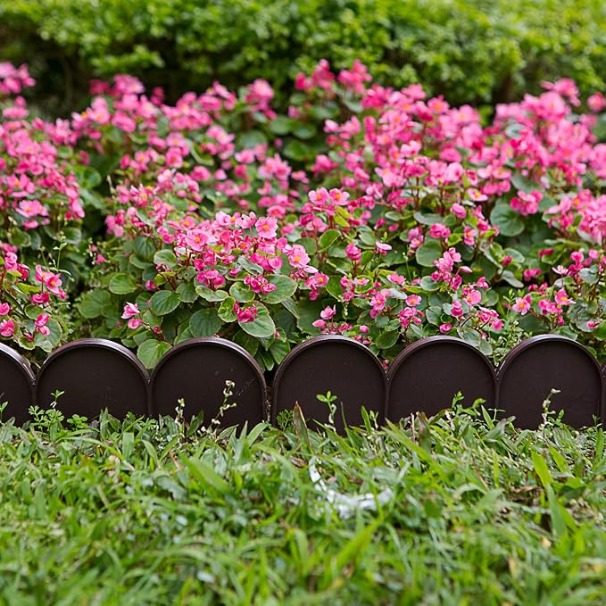 Evelyne Garden Border Edging in Half Round (Semicircle) Arched Design - 30pcs Brown Yard Landscaping Fence Liner Lawn Edge Barrier - 40ft. Kit of Decorative Lawn Landscape Panels Elements