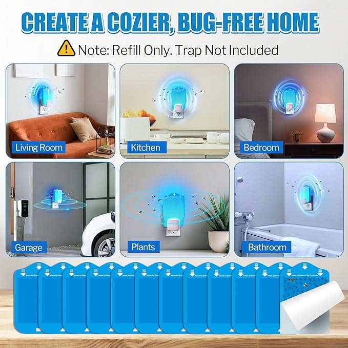 Qualirey Fly Trap Refill Cartridges Compatible with Raid/STEM/Wondercide Flying Insect Traps, Light Trap Refills Strong Glue Card for Fly Insect Bug Mosquito Gnat Traps Indoor(12 Pack)