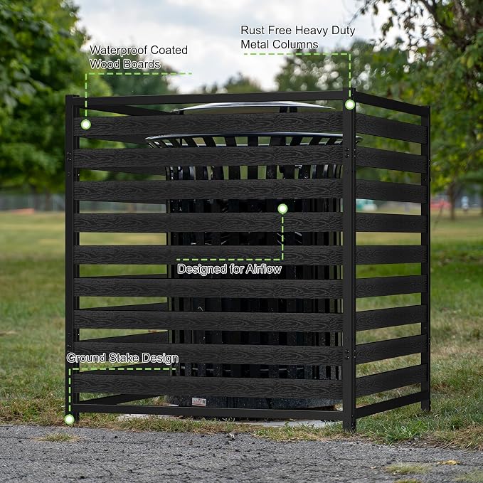 Outdoor Privacy Fence Screen 2 Panels, 54.5" H × 39.4" W Metal Air Conditioner Fence, No-Dig Pool Equipment Enclosure with Metal Stake, AC Unit Cover, Trash Bin Hider for Garden&Backyard, Black