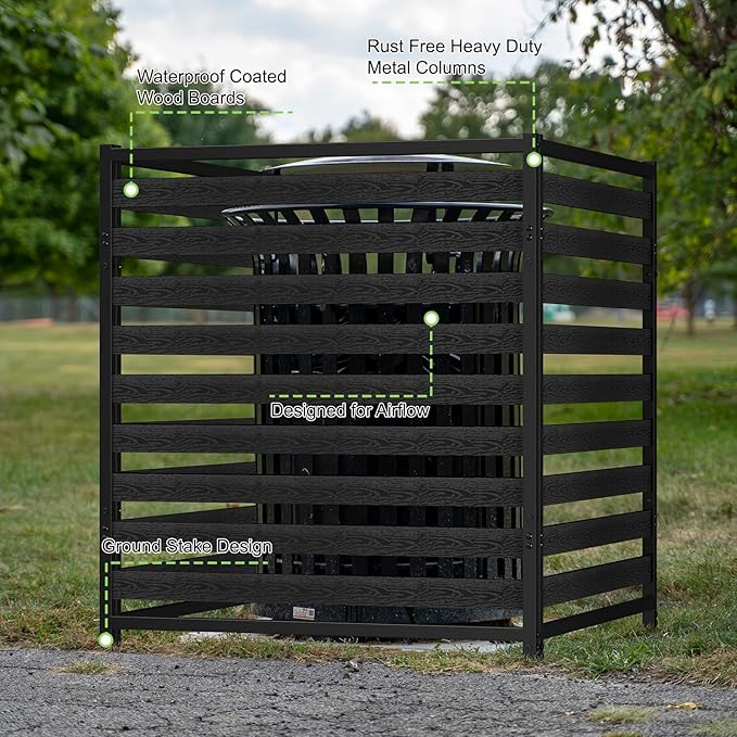 Outdoor Privacy Fence Screen 3 Panels, 54.5" H × 39.4" W Metal Air Conditioner Fence, No-Dig Pool Equipment Enclosure with Metal Stake, AC Unit Cover, Trash Bin Hider for Garden&Backyard, Black