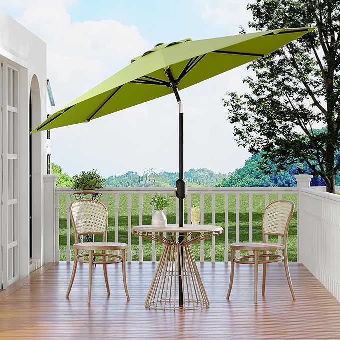 Garvee 9 ft Outdoor Patio Umbrella 8 Sturdy Ribs Outdoor Table Umbrella with Crank Lift & Push Button Tilt - UV Protection Waterproof Market Umbrellas for Pool, Deck, Yard, Garden, Grass Green