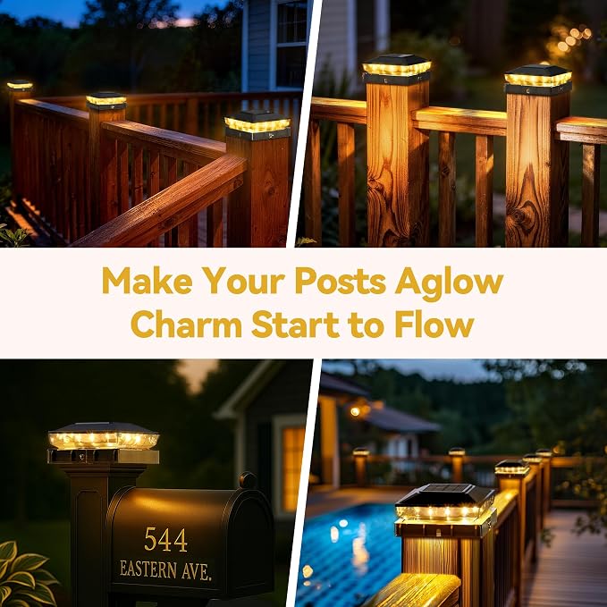 KEILAIMO Solar Post Cap Lights Outdoor, 18 Pack Upgraded Waterproof Deck Fence Post Solar Lights for 3.5x3.5 4x4 5x5 Vinyl/Wood Posts, 10-12 Hours Warm/Cool White Glow for Garden/Patio/Porch - Black