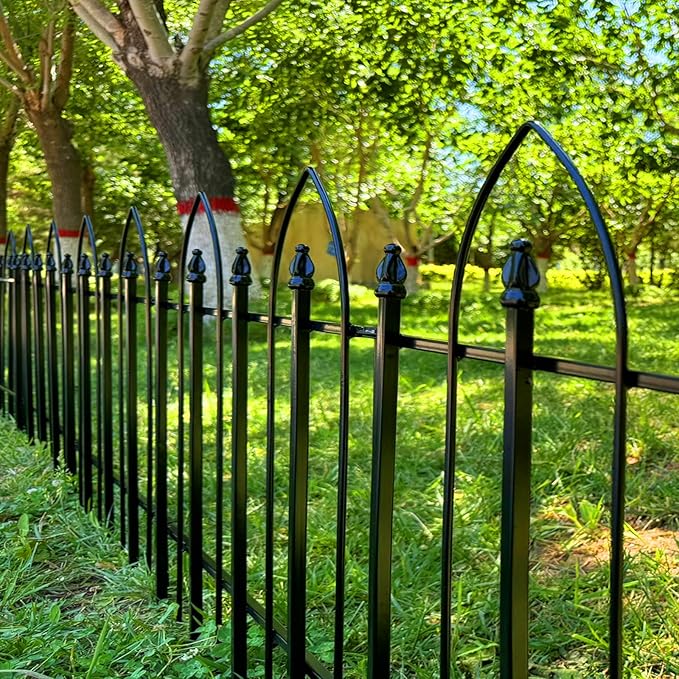 Thealyn Garden Fence 32" H x 24" W (4 Panels + 1Gate, Total 10 ft), Metal Fence Decorative Border Fence, Rustproof Landscape Fencing for Dog, Flower Bed, Yard, Patio, Animal Barrier