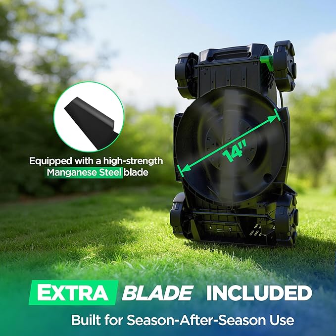 14" Cordless Lawn Mower, 40V Lightweight Push Mower with 2×5.0Ah Battery, Ultra-Quiet Motor for Small Yards, Lawn Care, Backyard Maintenance