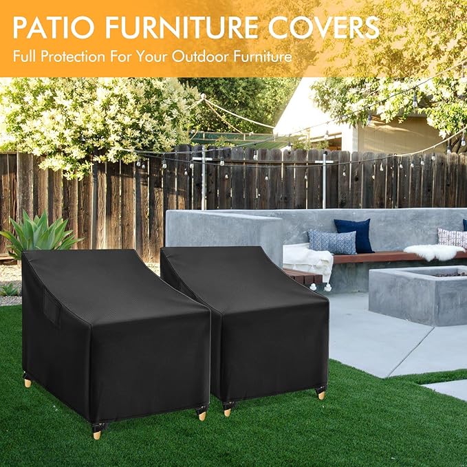 WLEAFJ Outdoor Chair Covers Waterproof, Black Lawn Patio Furniture Covers, Heavy Duty Patio Lounge Deep Seat Cover, 2 Pack - 29" W x 30" D x 36" H