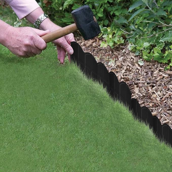 50ft Black Garden Edging Border, 50Pcs Landscape Edging with 50Pcs Stakes for Lawn, Flower Bed, Yard