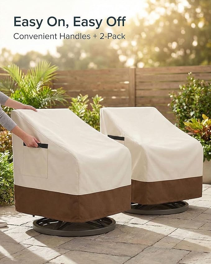 Outdoor Waterproof Patio Chair Covers, 33W x 35D x 36H inches Weather Resistant Furniture Cover Heavy Duty 600D Oxford 2-Pack, Beige and Brown