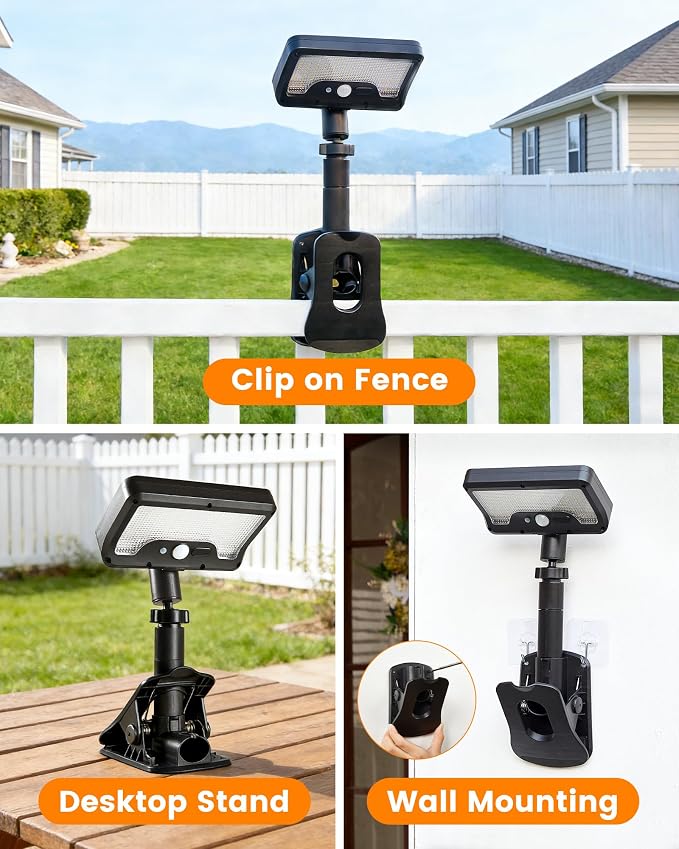Clip On Solar Lights Outdoor, Motion Sensor Outdoor Lights, 92 LEDs 600LM Solar Fence Lights Outdoor Waterproof,Security Lights for Fence, Deck, Gutter (2, Clamp/Black/6000K)