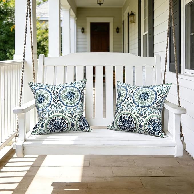 LVTXIII Outdoor Pillow Covers 20x20 Inch, 2 Pack Large Square Throw Pillow Cases, Fade-Resistant Cushion Covers for Patio Furniture Sofa, Garden Porch, Coastal Medallion