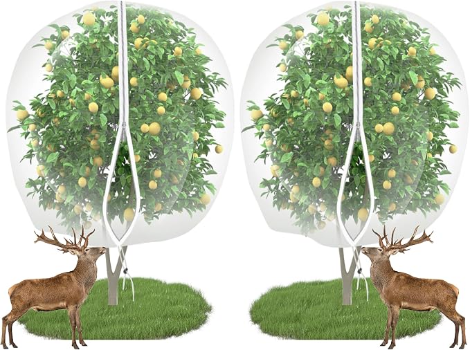 12'x12' Large Fruit Tree Netting with Zipper - 2PC Protects Fruit from Squirrels, Birds & Pests, Heavy-Duty Tree Covers for Fruit Trees (White)