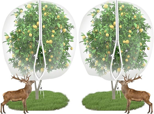 12'x12' Large Fruit Tree Netting with Zipper - 2PC Protects Fruit from Squirrels, Birds & Pests, Heavy-Duty Tree Covers for Fruit Trees (White)