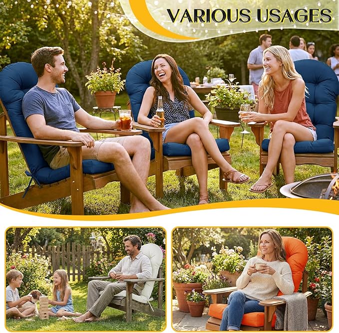 MAGIC ELEPHANT Adirondack Chair Cushion, Memory Foam Outdoor Chair Cushion, Water-Repellent Thick High Back Patio Rocking Chair Pad Seat Cushion Replacement (Cream)