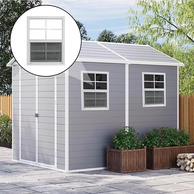 Yuzzy 24" x 36" Shed Windows with Tempered Glass and Fiberglass Screen, 2 Pack Small Sliding Windows for Shed, Chicken Coop, Playhouse, Household, Garage, Barns (White)