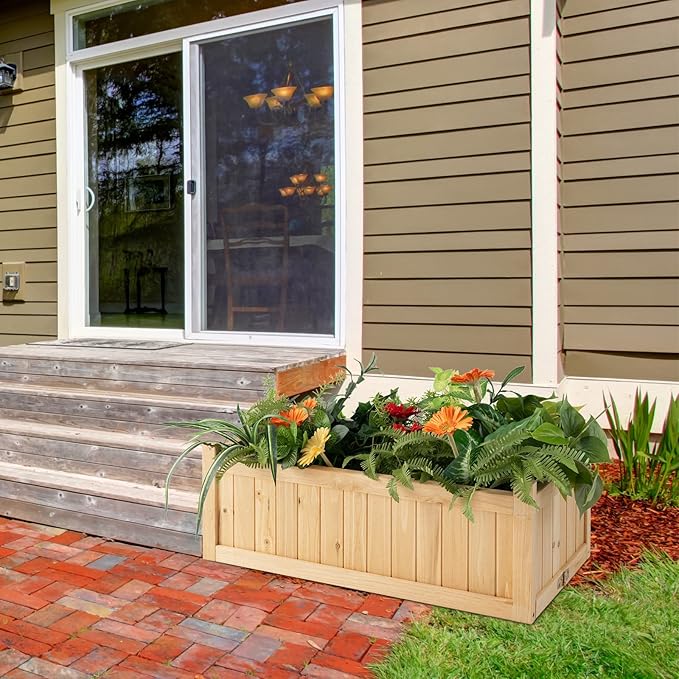Giantex 27.5” Raised Garden Bed - Wooden Planter Box, Outdoor Folding Rectangle Planter w/Removable Bottom, Premium Drainage System for Herbs, Fruits, Flowers, Succulents, Simple Assembly
