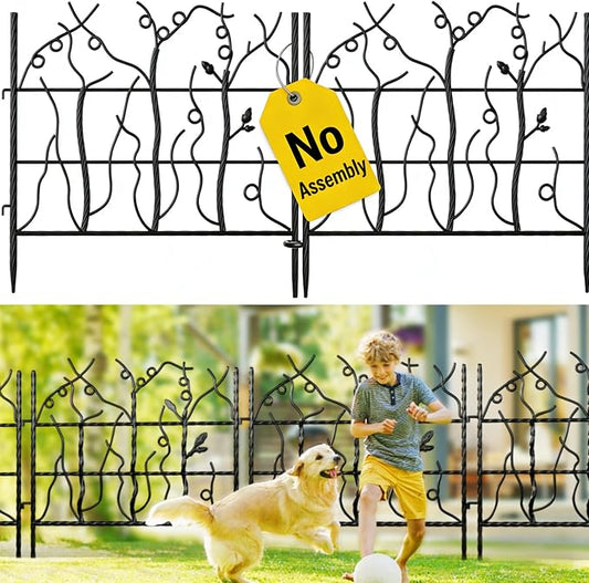 AMAGABELI GARDEN & HOME 5 Panel 26in(H)×11.5ft(L) Decorative Garden Fences and Borders for Dogs No Dig Rustproof Metal Fence Panels Garden Edging Animal Barrier Fencing for Flower Bed Yard Patio